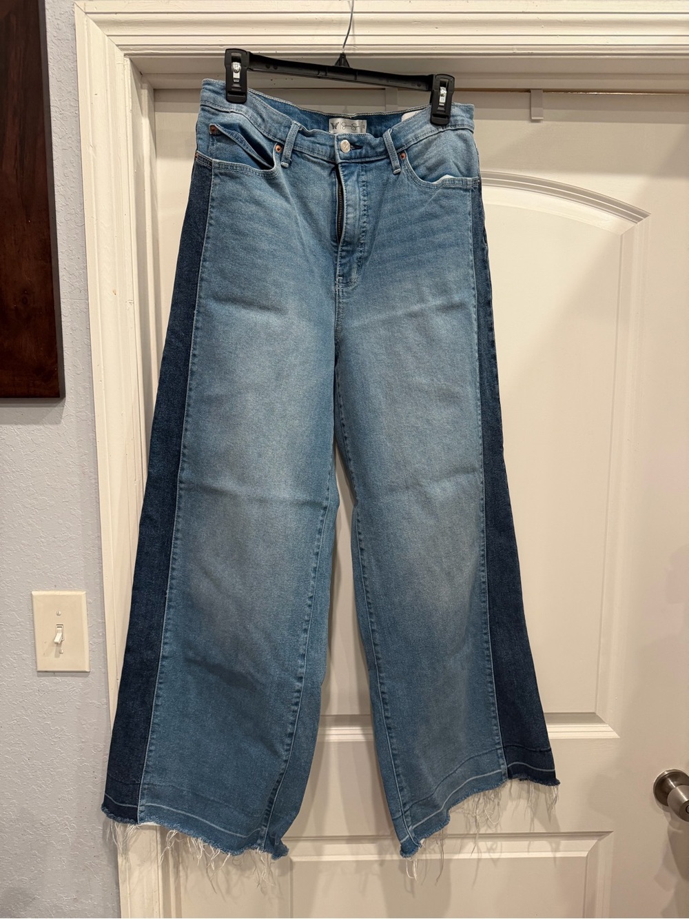 Jessica Simpson Two-Tone Light and Dark Blue Wide-Leg Jeans